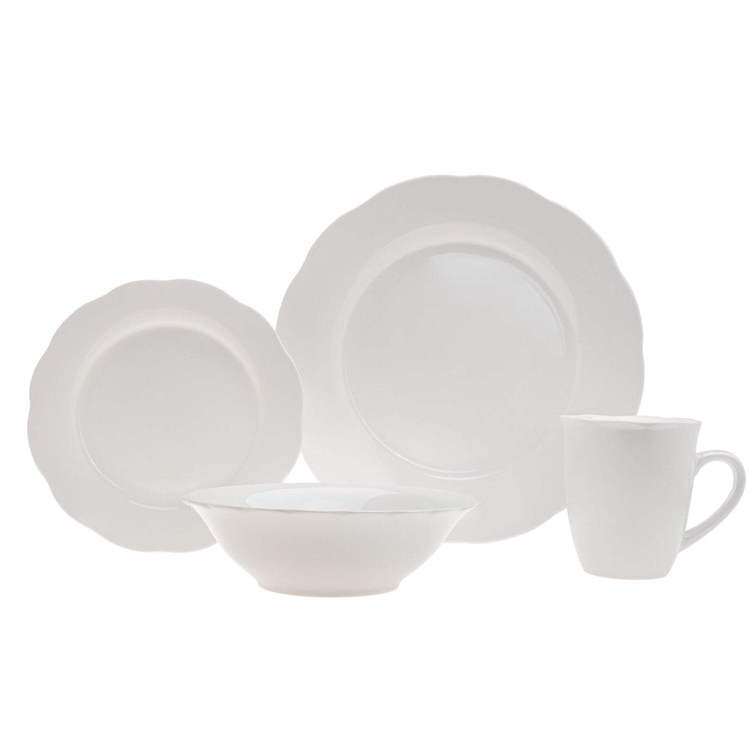 White Porcelain Scalloped 16-Piece Dinnerware Set, Service for 4