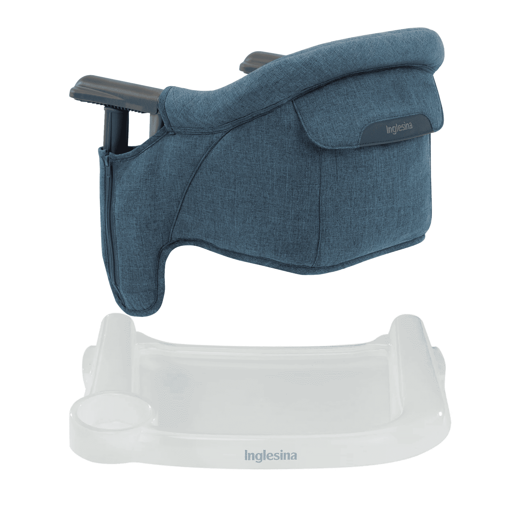 Inglesina - Fast Table Chair with Fast Tray: Hook On Portable High Chair for Babies and Toddlers, Damage Free Travel Booster Seat for Restaurant Use - Includes Snap On Tray, Slate Blue Mélange