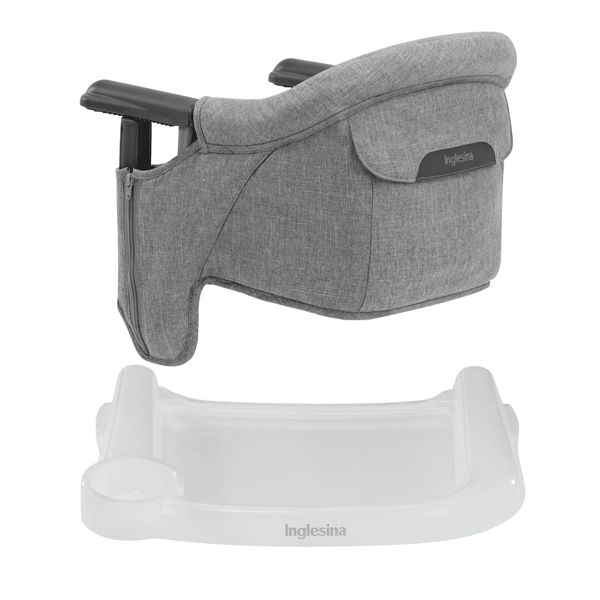 Inglesina - Fast Table Chair with Fast Tray: Hook On Portable High Chair for Babies and Toddlers, Damage Free Travel Booster Seat for Restaurant Use - Includes Snap On Tray, Stone Gray Mélange
