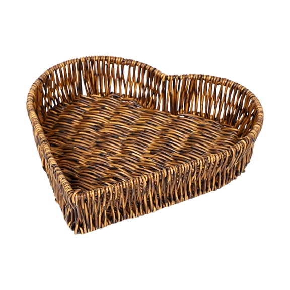 Inglocoh 2026 Heart Shaped Woven Basket Valentine's Day Wicker Bread Basket 3 Size Handmade Rattan Storage Serving Tray for Snack Candy Fruit Vegetable Cosmetic Bakery Desktop Home Office (9.8in)