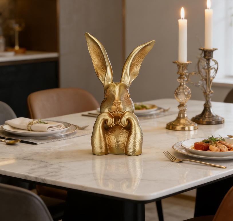 Inglocoh 2026 New Easter Gold Bunny Statue 8 Inch Vintage Gold Rabbit ...