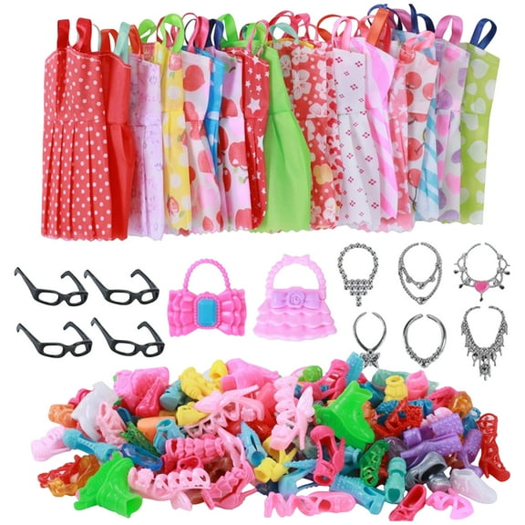 Inglocoh Doll Dress-Up Accessories, Multi-Style Dresses + Shoes, Bags And Jewelry Sets, Doll Dressing-Up Diy Gift Box, 32 Pieces, Suitable For 11.81-Inch Dolls