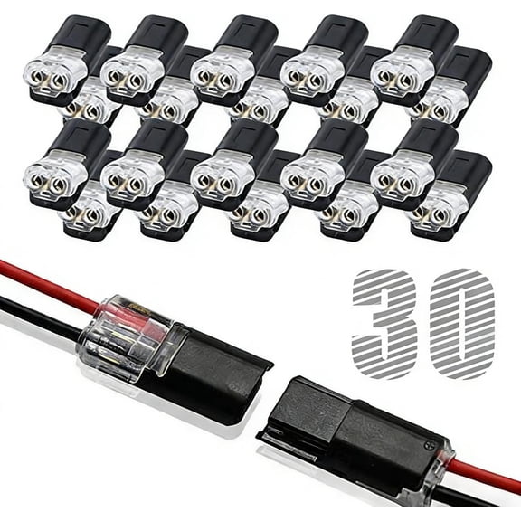 Inglocoh Double-Wire Plug-in Connector, 2-Pin Low Voltage Wire Connectors with Locking Buckle for LED Light Strip, No Wire Stripping Cutting Solderless Quick Connect Compact Plugs (30 PCS)