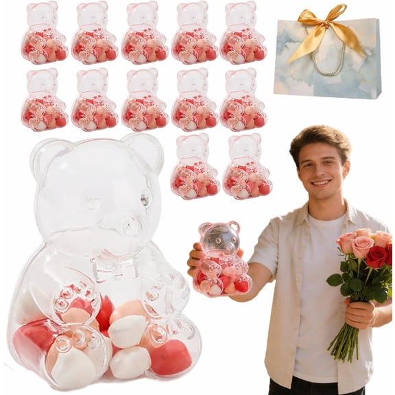 Inglocoh Gummy Bear Containers Plastic, 12 Pack Teddy Bear Jar, Clear Gummy Bear Container, Fillable Treat Holders for Valentine’s Day, Birthday, Wedding & Party Favors (White)