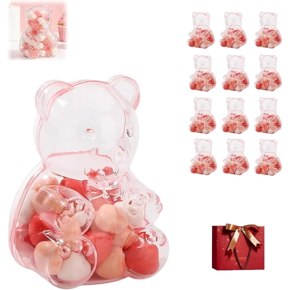 Inglocoh Gummy Bear Containers Plastic, Giant Gummy Bear Container, Large Clear Plastic Container Teddy Bear, Fillable Teddy Bear, For Valentine's Day Party Favors (Pink)