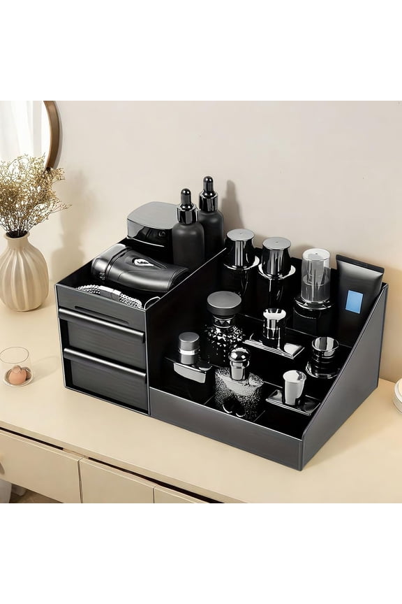 Mens Perfume Organizer, Mens Cologne Organizer,Countertop Organizer With Drawers - Perfect for Bathroom & Bedroom Storage (Small Black)