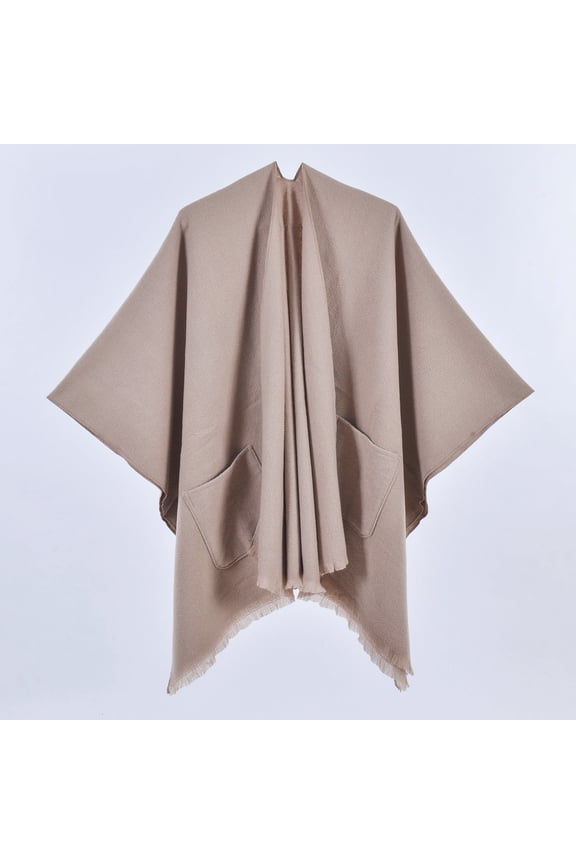 2025 Women's Pashmina Shawl Wrap Open Front Cardigan Knitted Casual Shoulder Cape with Pockets for Spring Fall Coffee