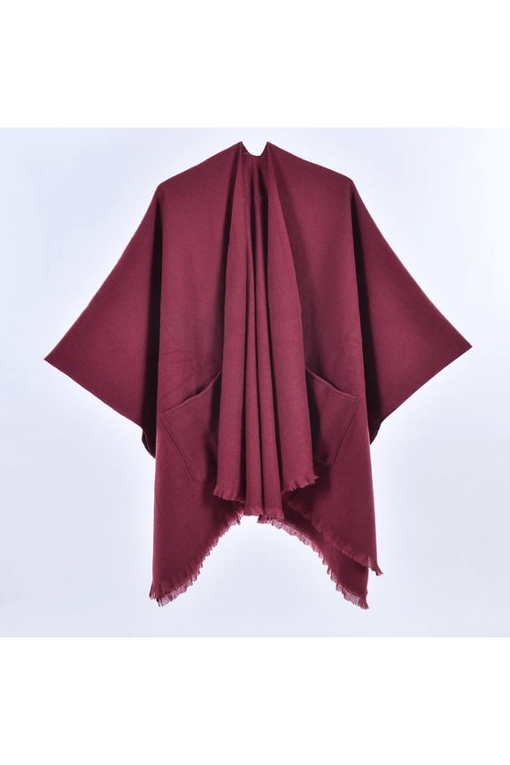 2025 Women's Pashmina Shawl Wrap Open Front Cardigan Knitted Casual Shoulder Cape with Pockets for Spring Fall Wine
