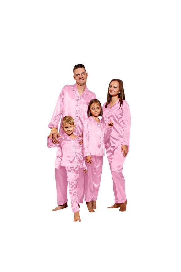 2026 Family Christmas Pajamas Matching Sets - Silk Satin Xmas Pjs, Long Sleeve Holiday Casual Sleepwear, Fall Winter Loungewear Men Pink 3XL