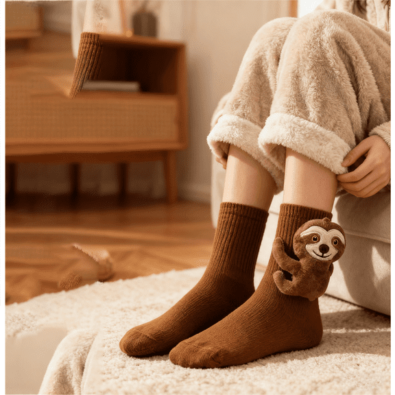 Inglocry 3D Animal Socks for Women and Men Hand Soft Cotton Trendy Comfort Solid Color Socks Coffee 15 In