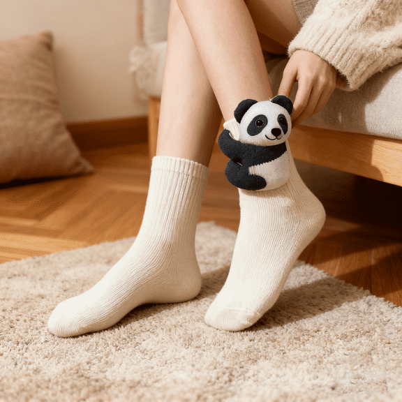 Inglocry 3D Animal Socks for Women and Men Hand Soft Cotton Trendy Comfort Solid Color Socks White 1 15 In