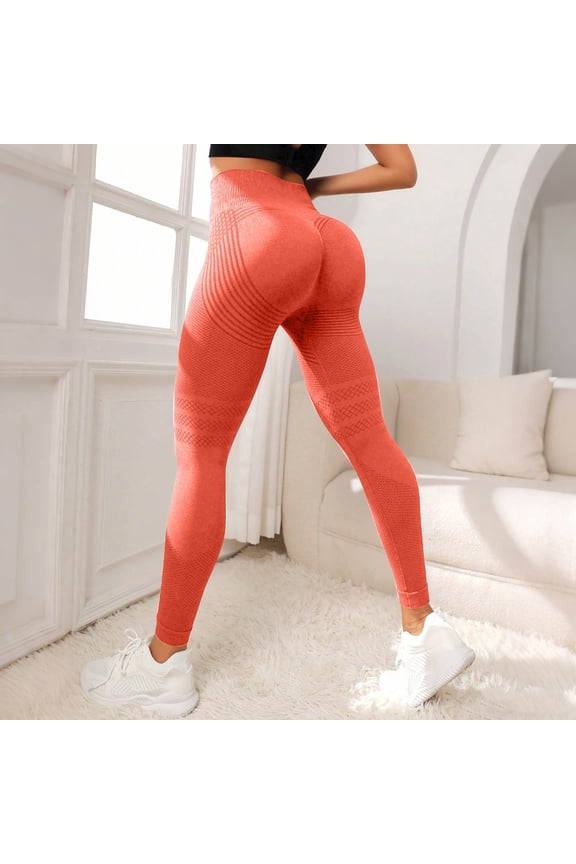 3D Compression Leggings for Women, High Waist Tummy Control Yoga Pants, Butt Lifting &Smooth Leggings Orange M