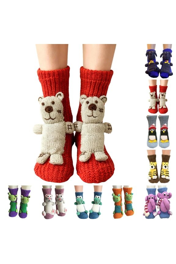3D Knitted Animal Socks for Women and Mens Funny Long Cotton Solid Color Sock Cute Warm Fall Winter Gift Gray 6.5 In