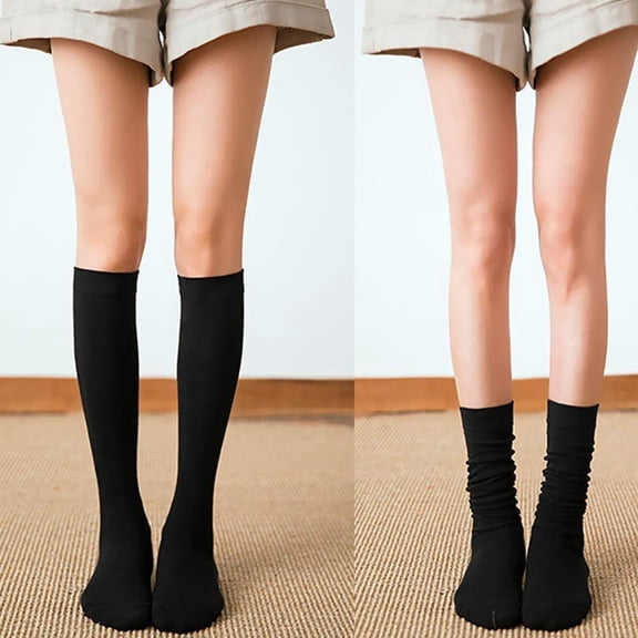Inglocry 4 Pair Knee High Socks for Women Solid Color Knee Tube Socks Athletic Tall Sock Long Sock Knee High Black 6.5 In