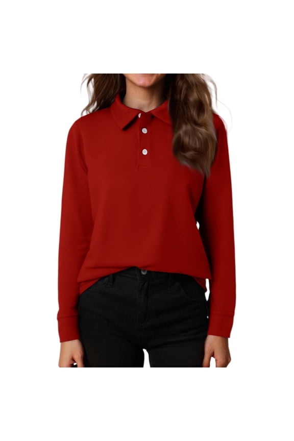 Boys Girls Long Sleeve Polo Shirts Kids School Uniform Golf Shirts Solid Color Polo T-Shirts Red 120