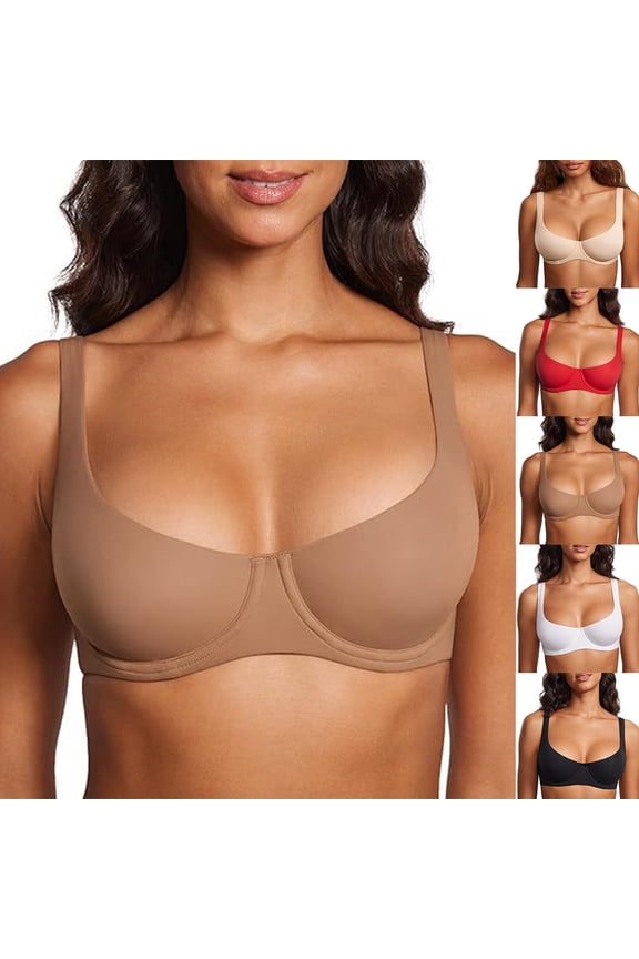 Bras for Women Minimizer Full Coverage, Plus Size T Shirt Unlined Underwire Smooth Bra, Seamless Cups Joan Ultimate Soft Complexion 38E