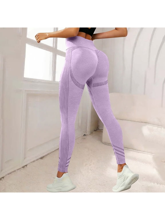 Butt Lifting No Front Seam Workout Leggings for Women Tummy Control High Waist Seamless Gym Running Leggings Light Purple L