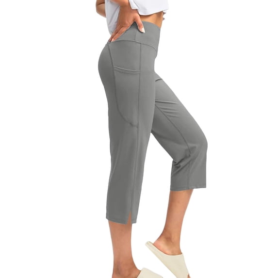 Inglocry Capri Pants for Women High Waist with Pockets Women's Capris Workout Summer Yoga Pants Loose Straight Leg Gray 3XL