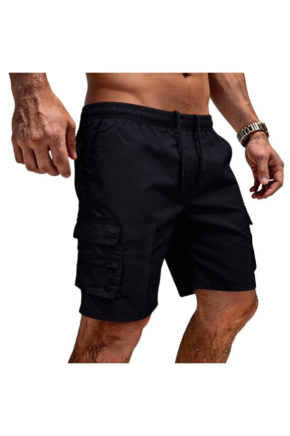 Cargo Chino Shorts for Men - Lightweight Elastic Waist Knee Length Bermuda Shorts with Multi Pockets Summer Fishing Short Cargo Pants Black 2XL