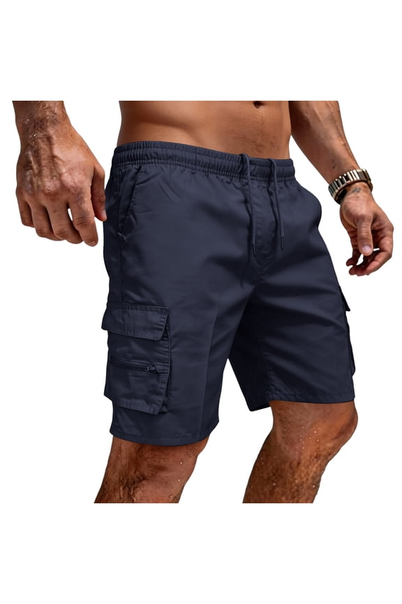 Cargo Chino Shorts for Men - Lightweight Elastic Waist Knee Length Bermuda Shorts with Multi Pockets Summer Fishing Short Cargo Pants Navy L