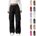 thumbnail image 1 of Inglocry Cargo Pants Women Quick Dry Parachute Hiking Pants with Pockets Elastic Waist Lightweight Water Resistant Joggers Purple S, 1 of 6