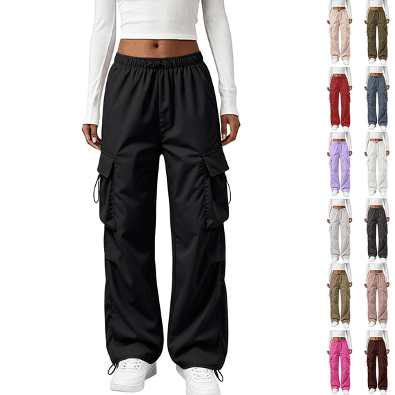 Inglocry Cargo Pants Women Quick Dry Parachute Hiking Pants with Pockets Elastic Waist Lightweight Water Resistant Joggers Purple S