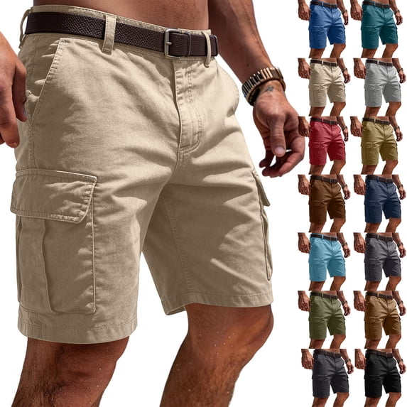 Inglocry Cargo Shorts for Men Bermuda Relaxed fit Elastic Waist Athletic Work Shorts Summer Lightweight Hiking Shorts Multi Pockets Beige 4XL