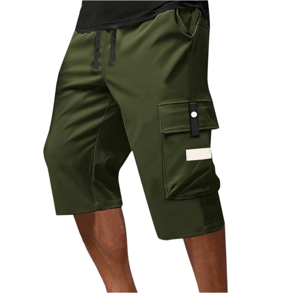 Inglocry Cargo Shorts for Men Stretch Waist Below The Knee Long Shorts Waterproof Relaxed Fit Hiking Capri Short Mulit Pockets Army Green L
