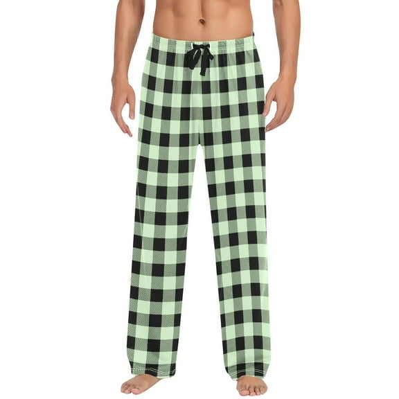Inglocry Christmas Pajama Pants for Men Plaid Elastic Waist Pj Bottoms Loose Fit Wide Leg Trousers Fall Winter Clothes Mint Green 2XL