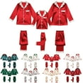 thumbnail image 1 of Inglocry Christmas Pajamas for Family Silk Satin Holiday Matching Pajamas Sets Long Sleeve Button Down Comfy Loungewear Sets Red 160, 1 of 8