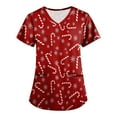 thumbnail image 1 of Inglocry Christmas Scrub Tops Woman V Neck Short Sleeve Nursing Tops with Pockets Winter Holiday Print Scrub Top with Pockets Red S, 1 of 5