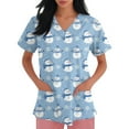 thumbnail image 1 of Inglocry Christmas Scrubs Women's Snowflake Christmas Tree Print Nursing Uniform Plus Size V Neck Short Sleeve Nurse Shirt with Pockets Sky Blue 5XL, 1 of 4
