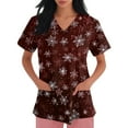 thumbnail image 1 of Inglocry Christmas Scrubs Women's Snowflake Christmas Tree Print Nursing Uniform Plus Size V Neck Short Sleeve Nurse Shirt with Pockets Wine M, 1 of 4
