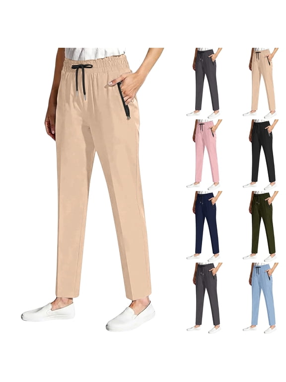 Comfy Pants Elastic Drawstring Waist for Women Over 50,Stretch Active - Women's Ultra Stretch Ice Silk Comfort Casual Pants with Zipper Pocket Pink XL