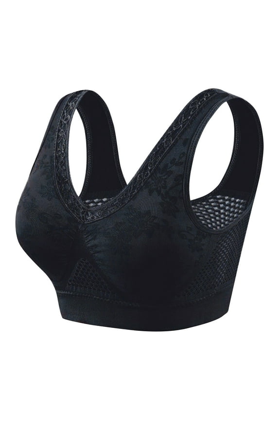 Cotton Buttonless Comfy Lifting Shaping Bras, Breathable Mesh Soft Lightweight Bra Black 95BC