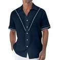 thumbnail image 1 of Inglocry Cuban Guayabera Shirts for Men Short Sleeve Casual Button Down Shirt Band Collar Beach Camp Striped Mexican Shirt Dark Blue M, 1 of 5