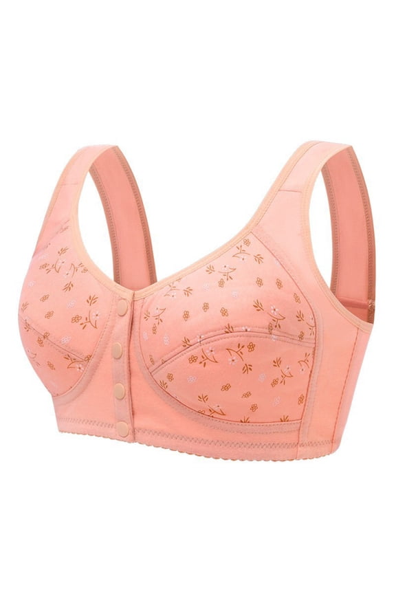Daisy Bras for Older Women, Comfortable Convenient Front Close Button Cotton Bras for Older Women No Underwire Saffron 32