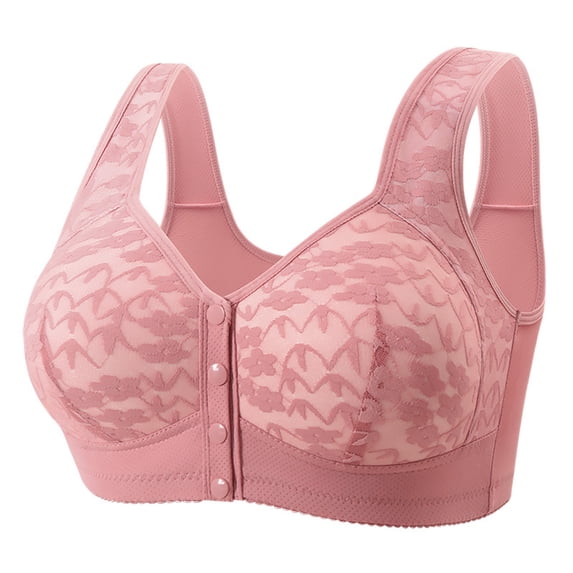 Inglocry Daisy Bras for Older Women No Underwire Front Closure Comfort Senior Wireless Snap Closing Bra Pink 44