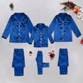 thumbnail image 1 of Inglocry Family Christmas Pajamas Matching Sets 2025 Silk Satin Casual Long Sleeve Top Pants 2 Piece Sets Lounge Pjs Blue 120, 1 of 7
