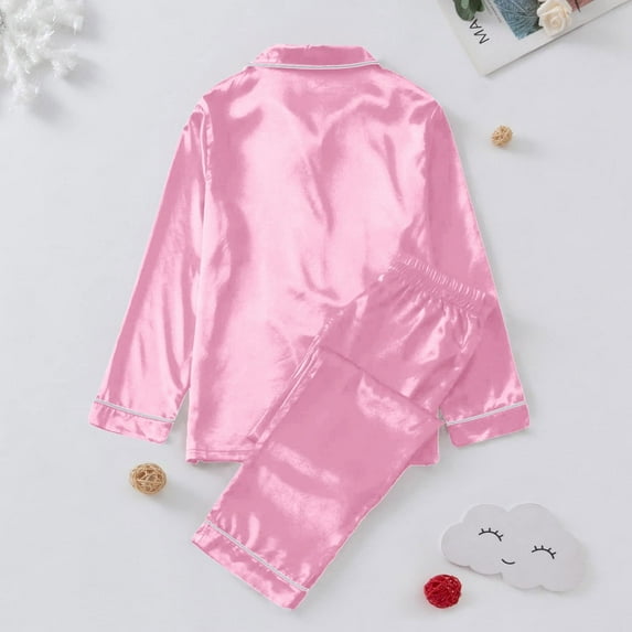 Inglocry Family Christmas Pajamas Matching Sets 2025 Silk Satin Casual Long Sleeve Top Pants 2 Piece Sets Lounge Pjs Pink 6 Months