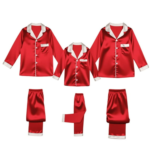 Inglocry Family Christmas Pajamas Matching Sets Satin Long Sleeve Holiday Lounge Soft Xmas Silk Pjs Men Women Two Piece Sets Red 110