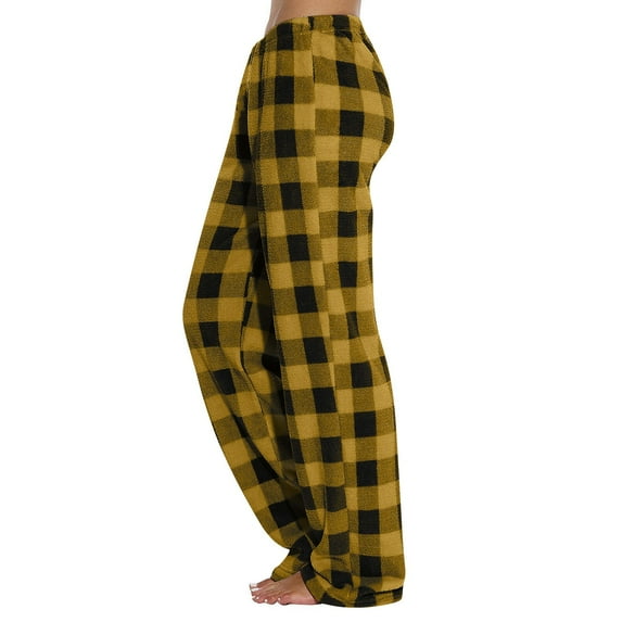 Inglocry Flannel Fuzzy Pajama Pants Women Fall Winter Sleepwear Soft Holiday Plaid Fleece Loungewear Bottoms Pj Pants Earthy Yellow XS