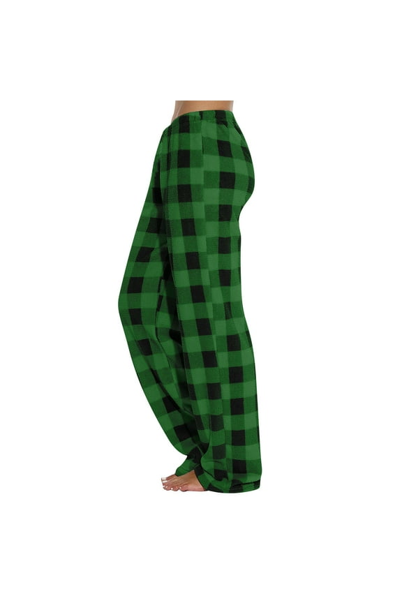 Flannel Fuzzy Pajama Pants Women Fall Winter Sleepwear Soft Holiday Plaid Fleece Loungewear Bottoms Pj Pants Green S