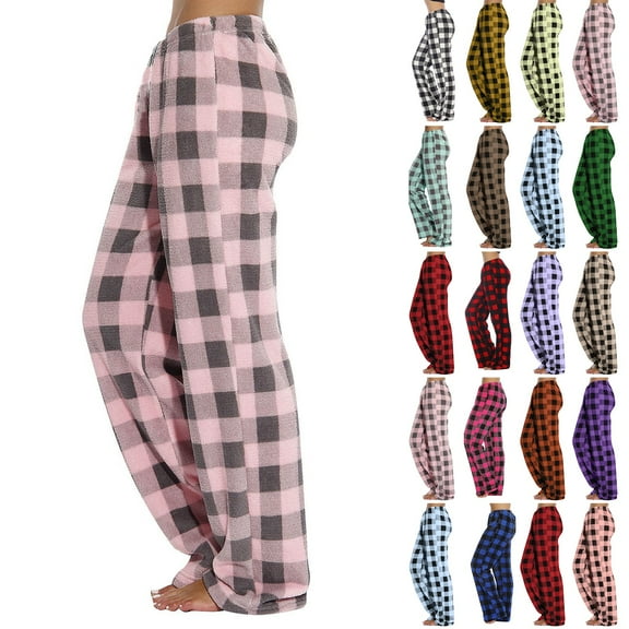 Inglocry Flannel Pajama Pants Women Plush Plaid Pj Pants Fuzzy Sleep Pants Soft Elastic Waist Pajama Bottoms with Pockets Watermelon Red XS