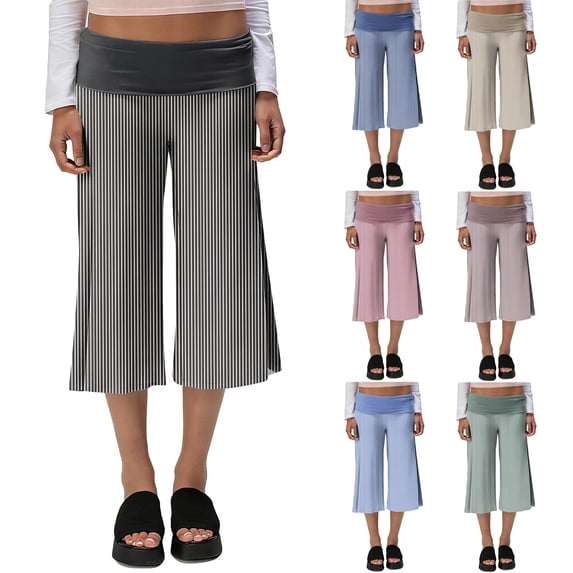 Inglocry Fold Over Capri Yoga Pants for Women Low Rise Wide Leg Flared Cropped Gaucho Capri Pants Summer Culottes Beach Bottoms Red S