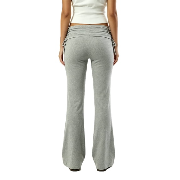Inglocry Fold Over Lounge Pants for Women Y2K Low Rise Wide Leg Yoga Sweatpants Stretchy Foldover Pants Workout Bottoms 2026 Light Gray S