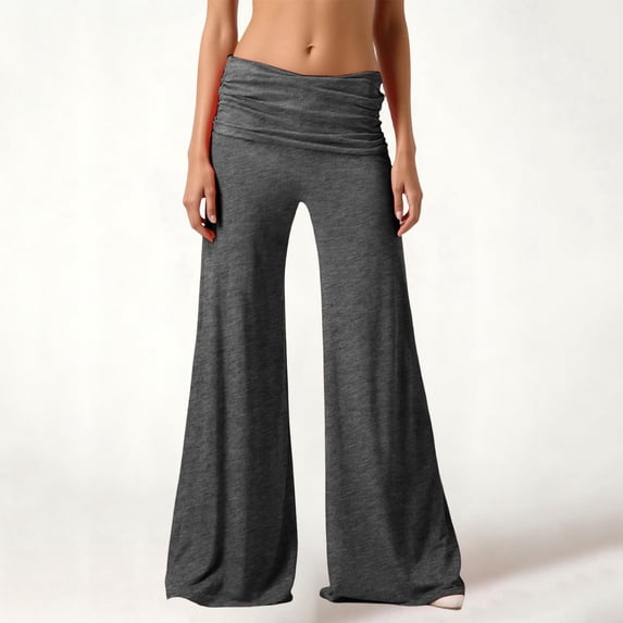 Inglocry Fold Over Low Waisted Pants Flared Y2K Fold Over Sweatpants Plisse Yoga Strechy Casual Wide Leg Foldover Sweats 2000S Gray XL