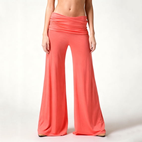 Inglocry Fold Over Low Waisted Pants Flared Y2K Fold Over Sweatpants Plisse Yoga Strechy Casual Wide Leg Foldover Sweats 2000S Orange M