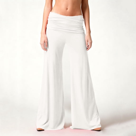 Inglocry Fold Over Low Waisted Pants Flared Y2K Fold Over Sweatpants Plisse Yoga Strechy Casual Wide Leg Foldover Sweats 2000S White S