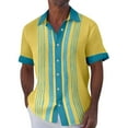 thumbnail image 1 of Inglocry Frontaley Men Shirts, Men's Cuba Guayabera Button Front Shirt, Striped Printed Short Sleeves Summer Shirts For Men Yellow 3XL, 1 of 5